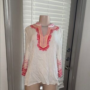 Coldwater Creek White and Pink Embroidered Tunic